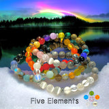 Five 5 Element Bracelet • Multi-Color Gemstone • Custom Size - Round Smooth Stretch (8mm) Natural Gemstone Crystal Energy Bead Bracelet