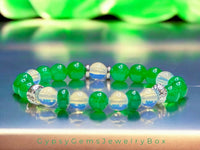 Jade - Jadeite Imperial Green•Opalite•Silver Lava Stone•Custom Size Round Smooth Stretch (8mm) Natural Gemstone Crystal Energy Bead Bracelet