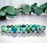 Turquoise - Green Skin Howlite Custom Size Round Smooth Stretch (8mm) Natural Gemstone Crystal Energy Bead Bracelet