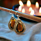Topaz Golden Fire Natural Gemstone Pear Drop Dangle Hook .925 Sterling Silver Stamped Earrings
