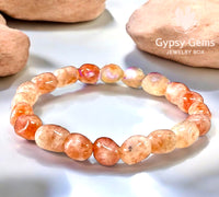 Sunstone Peach Nuggets Custom Size Stretch (8 - 10mm) Irregular Shape Smooth Natural Gemstone Crystal Energy Bead Bracelet