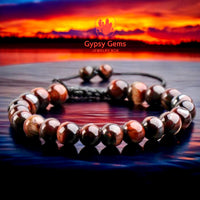 Tiger’s Eye - Red Braided Macrame Adjustable Sliding Knot Round Smooth (8mm) Natural Gemstone Crystal Energy Bead Bracelet