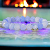 Agate - Dream Fire Agate Blue Frost Matte Crackle Dragon’s Vein Custom Size Rustic Round Stretch (8mm) Natural Gemstone Crystal Energy Bead Bracelet