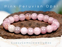 Opal - Pink Peruvian Opal•Custom Size Round Smooth Stretch (8mm) Natural Gemstone Crystal Energy Bead Bracelet