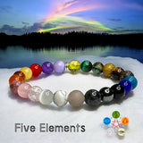 Five 5 Element Bracelet • Multi-Color Gemstone • Custom Size - Round Smooth Stretch (8mm) Natural Gemstone Crystal Energy Bead Bracelet