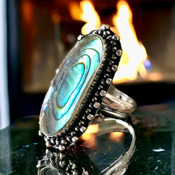 Abalone Shell Natural Gemstone .925 Sterling Silver Ring (Size 7.25)