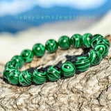 Malachite Custom Size Round Smooth Stretch (10mm) Natural Gemstone Crystal Energy Bead Bracelet