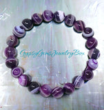 Agate - Banded Botswana Stripe Purple Agate Custom Size Round Smooth Stretch (8mm) Natural Gemstone Crystal Energy Bead Bracelet