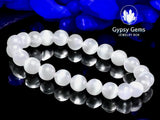 Selenite Genuine White Satin Spar Custom Size Round Smooth Stretch (8mm) Natural Gemstone Crystal Energy Bead Bracelet