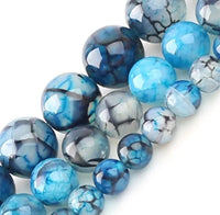 Agate - Dragon Vein Custom Size Blue Round Smooth Stretch (8mm) Natural Gemstone Crystal Energy Bead Bracelet