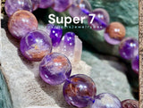 Quartz - Purple Phantom (Super 7) Custom Size Round Smooth Stretch  (8mm) Natural Gemstone Crystal Energy Bead Bracelet