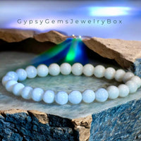 Moonstone - White - Snow White High Sheen Moonstone Minimalist (6mm) Custom Size Round Smooth Stretch Natural Gemstone Crystal Energy Bead Bracelet