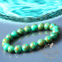 Turquoise - Green Gold Vein Turquoise, Custom Size, Round Stretch (8mm) Natural Gemstone Crystal Energy Bead Bracelet