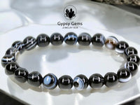 Sardonyx - Black/White Banding Custom Size Round Smooth Stretch (8mm) Natural Gemstone Crystal Energy Bead Bracelet