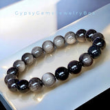 Obsidian - Silver Sheen Obsidian Custom Size Round Smooth Stretch (8mm) Natural Gemstone Crystal Energy Bead Bracelet