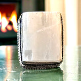 Selenite Natural Gemstone .925 Sterling Silver Statement Ring (Size 7.75)