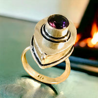 Amethyst Natural Gemstone .925 Sterling Silver Locket Poison Ring (Size 9.5)