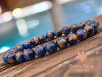 Variscite - Royal Blue Variscite aka “Impression Cloisonne Jasper” Custom Size Round Smooth Stretch (8mm) Natural Gemstone Crystal Energy Bead Bracelet