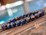 Variscite - Royal Blue Variscite aka “Impression Cloisonne Jasper” Custom Size Round Smooth Stretch (8mm) Natural Gemstone Crystal Energy Bead Bracelet