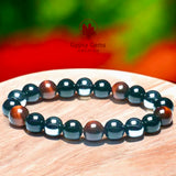 Triple Protection - Tiger Eye Red + Black Onyx + Hematite Custom Size Round Smooth Stretch (8mm) Natural Gemstone Crystal Energy Bead Bracelet