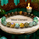 Wood Element Bracelet•Green & Brown Aura Crystal, Smokey Quartz, Burma Jade, Dragons Vein, Aventurine, Malachite, Carnelian, Bronzite, Coffee Jasper, Brown Lava, Rudraksha• Custom Size•Stretch (8mm) Natural Gemstone Crystal Energy Bead Bracelet