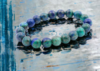 Azurite Custom Size Blue Green Round Smooth Stretch (8mm) Natural Gemstone Crystal Energy Bead Bracelet