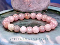 Opal - Pink Peruvian Opal•Custom Size Round Smooth Stretch (8mm) Natural Gemstone Crystal Energy Bead Bracelet