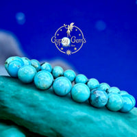 Turquoise - Blue Natural Turquoise, Custom Size, Round Stretch (8mm) Natural Gemstone Crystal Energy Bead Bracelet