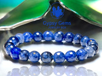 Sodalite AAA+ Dark Blue Faceted Diamond-Cut Custom Size Round Stretch (8mm) Natural Gemstone Crystal Energy Bead Bracelet