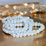 Moonstone - White - Snow White High Sheen Moonstone Custom Size Round Smooth Stretch (8mm) Natural Gemstone Crystal Energy Bead Bracelet