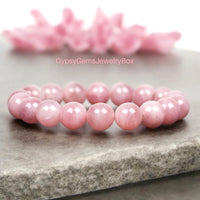 Quartz - Rose Pink Madagascar Custom Size Smooth Round Stretch (10mm Grande) Natural Gemstone Crystal Energy Bead Bracelet