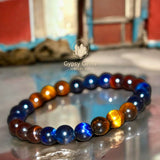 Tiger’s Eye - Red-Blue-Yellow Trio Trinity Multi Color Custom Size Round Smooth Stretch (8mm) Natural Gemstone Crystal Energy Bead Bracelet