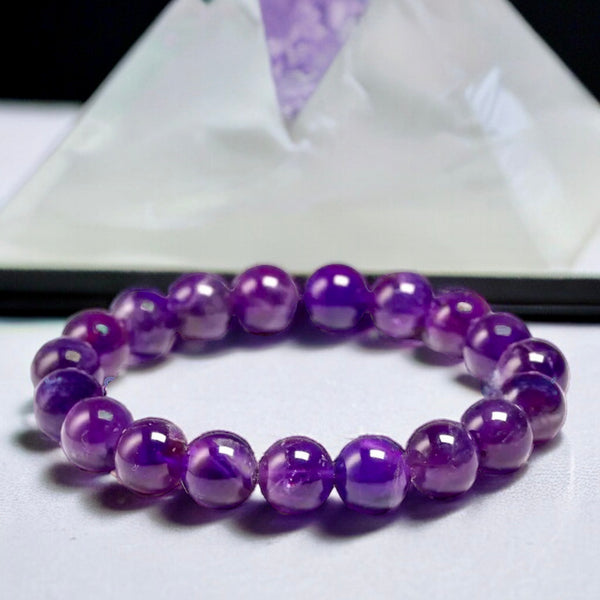 Amethyst - Dark Purple Custom Size Round Smooth Stretch (8mm) Natural Gemstone Crystal Energy Bead Bracelet