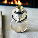 Citrine Natural Gemstone .925 Sterling Silver Locket Poison Ring (Size 9)
