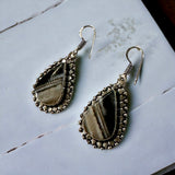 Agate Slice Natural Gemstone Pear Drop Dangle Hook .925 Sterling Silver Stamped Earrings