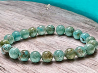 Turquoise - Genuine Natural Blue  Green Copper Vein Turquoise, Custom Size, Round Stretch (8mm) Natural Gemstone Crystal Energy Bead Bracelet