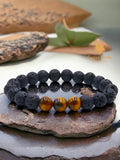 Lava Stone•Black Lava Rock + Tiger Eye Aromatherapy Custom Size Round Stretch (8mm) Natural Gemstone Crystal Energy Bead Bracelet