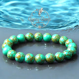 Turquoise - Green Gold Vein Turquoise, Custom Size, Round Stretch (8mm) Natural Gemstone Crystal Energy Bead Bracelet