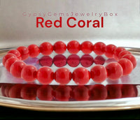 Red Coral Custom Size Round Smooth Stretch(8mm) Natural Gemstone Crystal Energy Bead Bracelet