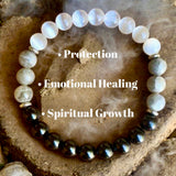 Intention•Protection • Emotional Healing • Spiritual Growth - Selenite, Labradorite, Black Obsidian • Custom Size - Round Smooth Stretch (8mm) Natural Gemstone Crystal Energy Bead Bracelet