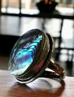Abalone Shell Natural Gemstone .925 Sterling Silver Ring (Size 7.75)
