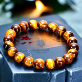 Tiger’s Eye - Yellow Custom Size Round Smooth Stretch (10mm Grande Large) Natural Gemstone Crystal Energy Bead Bracelet