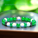 Jade - Jadeite Imperial Green•Opalite•Black Lava Stone•Custom Size Round Smooth Stretch (8mm) Natural Gemstone Crystal Energy Bead Bracelet