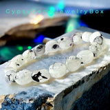 Moonstone - Rainbow Moonstone with Black Tourmaline Rutile inclusions Nugget Series Custom Size Stretch (8 - 10mm) Irregular Shape Smooth Natural Gemstone Crystal Energy Bead Bracelet