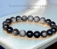 Obsidian - Silver Sheen Obsidian Custom Size Round Smooth Stretch (8mm) Natural Gemstone Crystal Energy Bead Bracelet