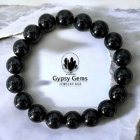 Tourmaline - Black Custom Size Smooth Round Stretch (10mm Grande) Natural Gemstone Crystal Energy Bead Bracelet