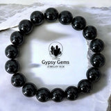 Tourmaline - Black Custom Size Smooth Round Stretch (10mm Grande) Natural Gemstone Crystal Energy Bead Bracelet