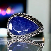 Sapphire Natural Gemstone Faceted .925 Sterling Silver Point Statement Ring (Size 11.5)