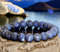 Sodalite (Dark Blue) Matte Rustic Custom Size Round Stretch (8mm) Natural Gemstone Crystal Energy Bead Bracelet