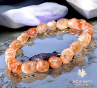 Sunstone Peach Nuggets Custom Size Stretch (8 - 10mm) Irregular Shape Smooth Natural Gemstone Crystal Energy Bead Bracelet